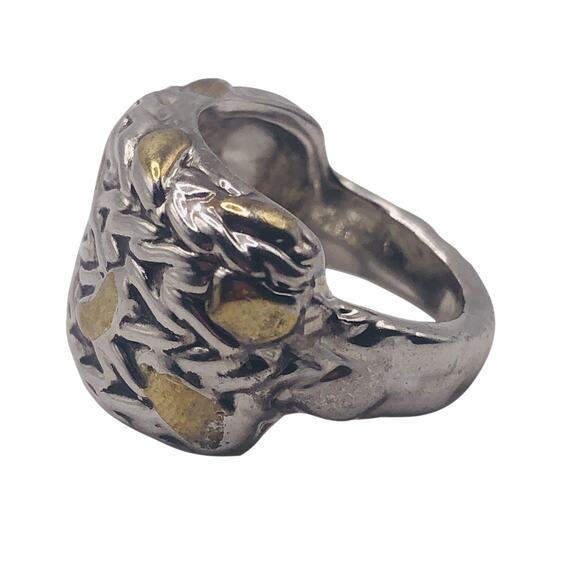 Silver and Gold Abstract Strokes Ring - Size 5.5 - Picture 4 of 7